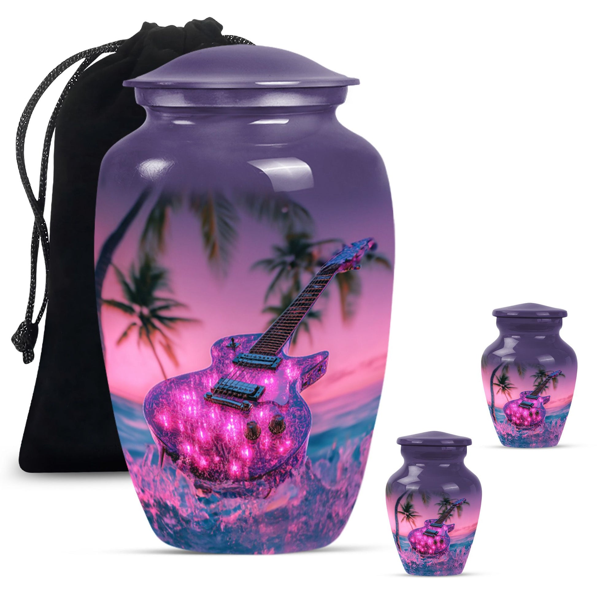 Guitar Theme Large Urn With 2 Keepsake Urn