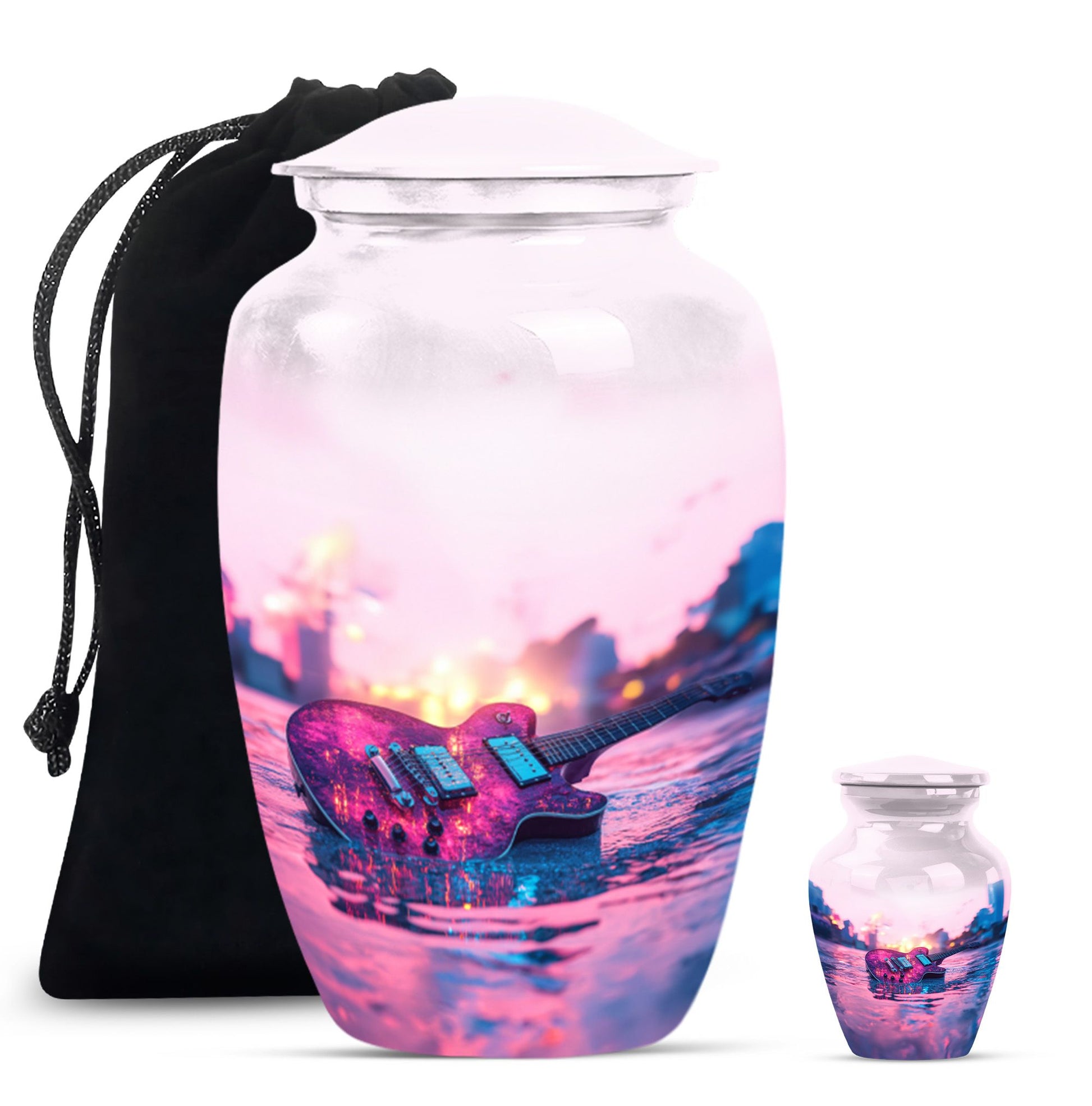 Guitar Theme Large Urn With 1 Keepsake Urn