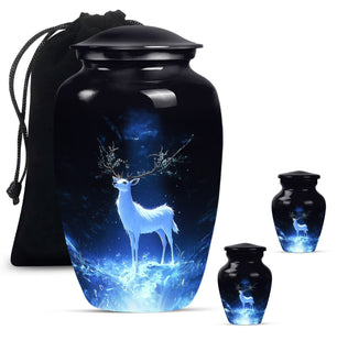 Deer Theme Large Urn With 2 Keepsake Urn