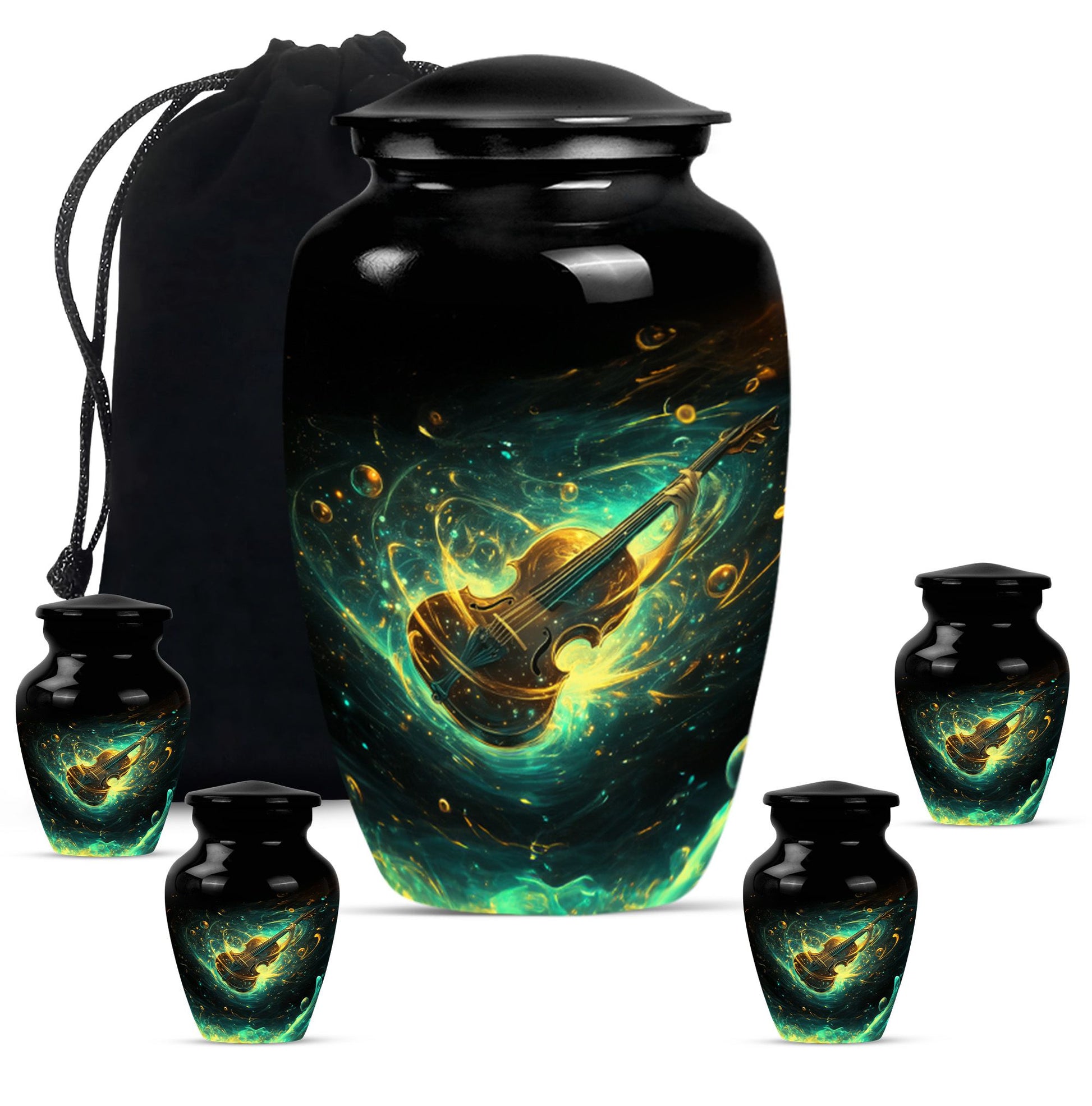 Guitar Theme Large Urn With 4 Keepsake Urn