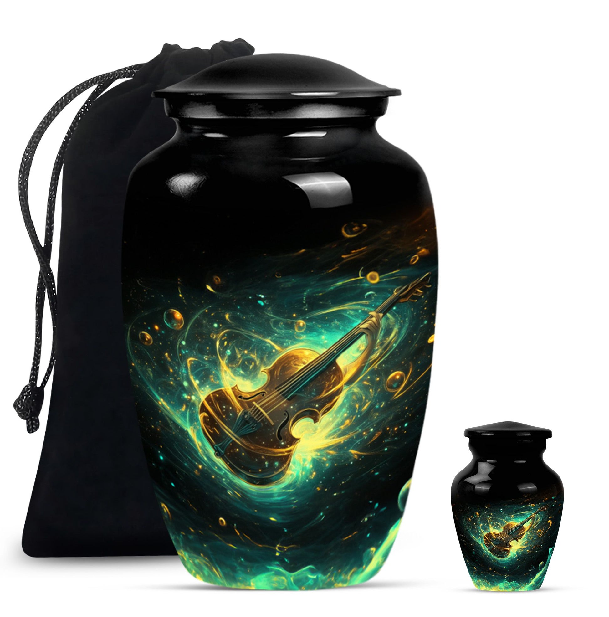 Guitar Theme Large Urn With 1 Keepsake Urn