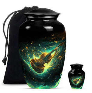 Guitar Theme Large Urn With 1 Keepsake Urn