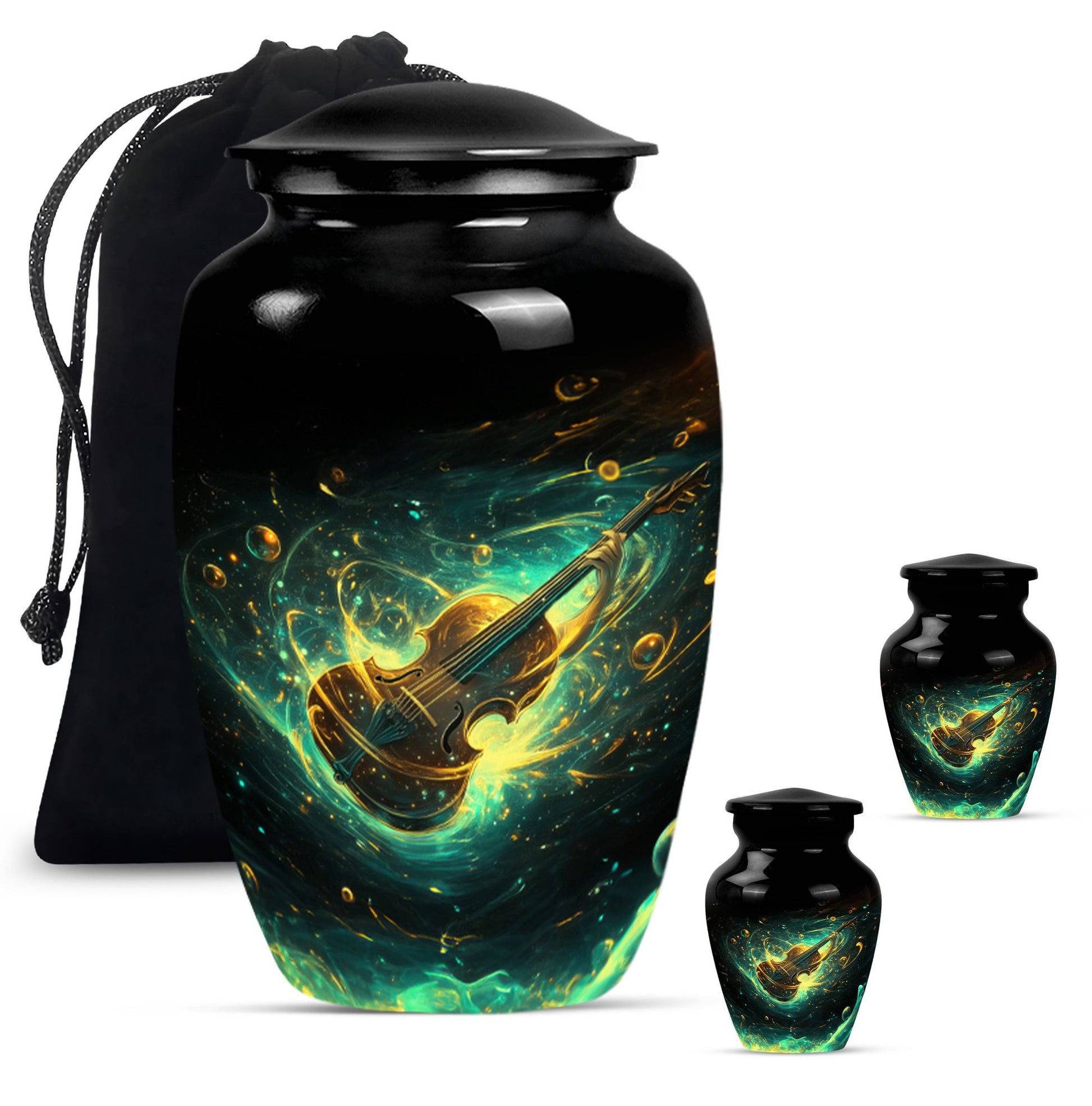 Guitar Theme Large Urn With 2 Keepsake Urn
