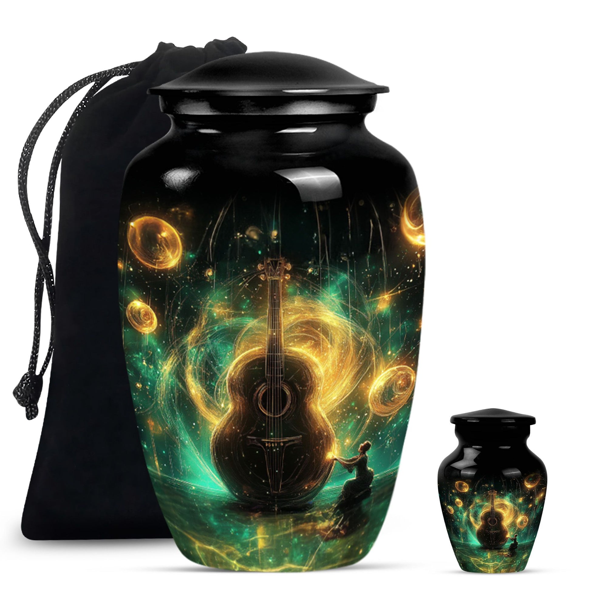 Guitar Theme Large Urn With 1 Keepsake Urn