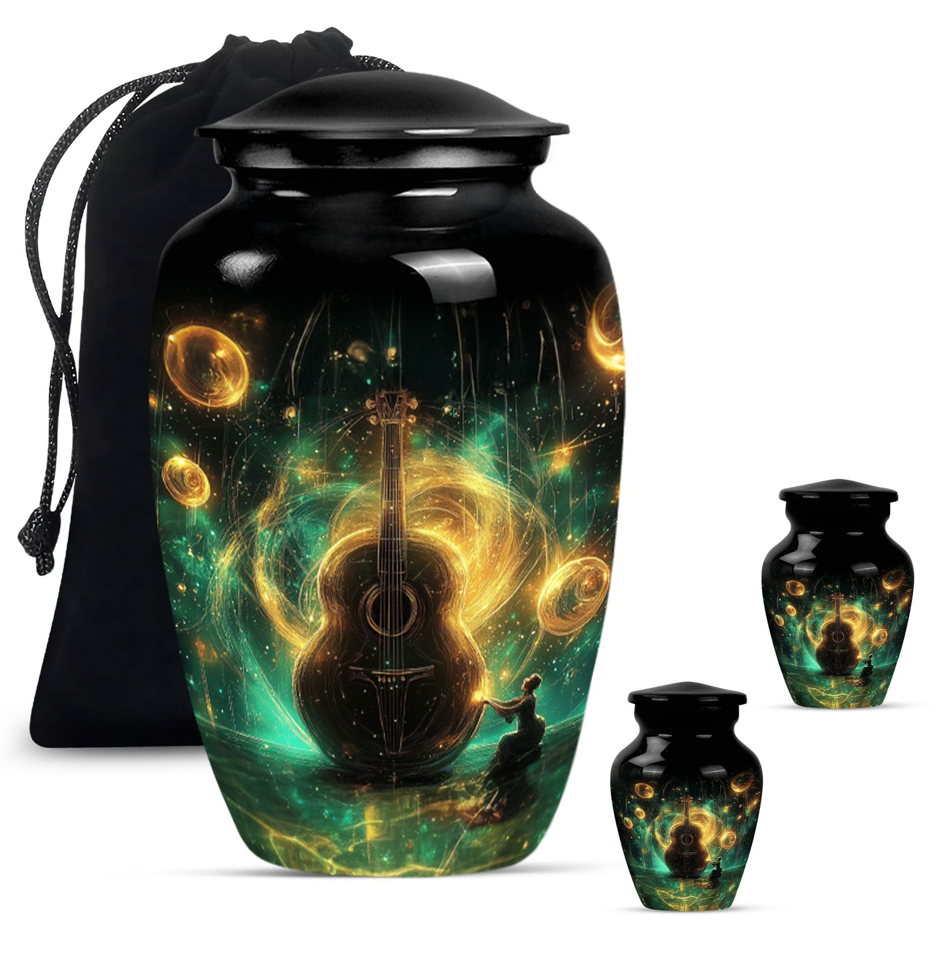 Guitar Theme Large Urn With 2 Keepsake Urn