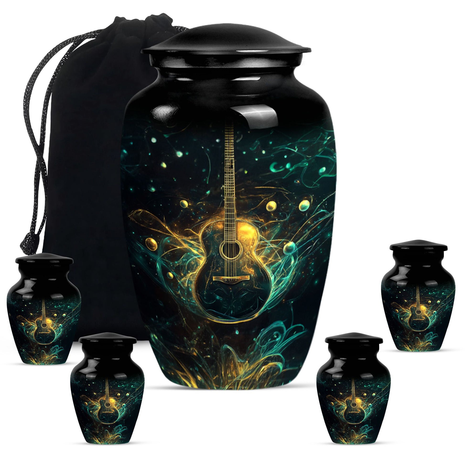 Guitar Theme Large Urn With 4 Keepsake Urn