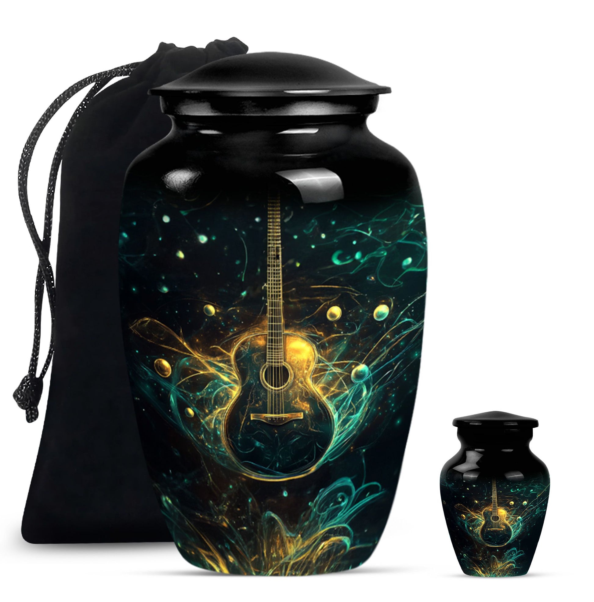 Guitar Theme Large Urn With 1 Keepsake Urn