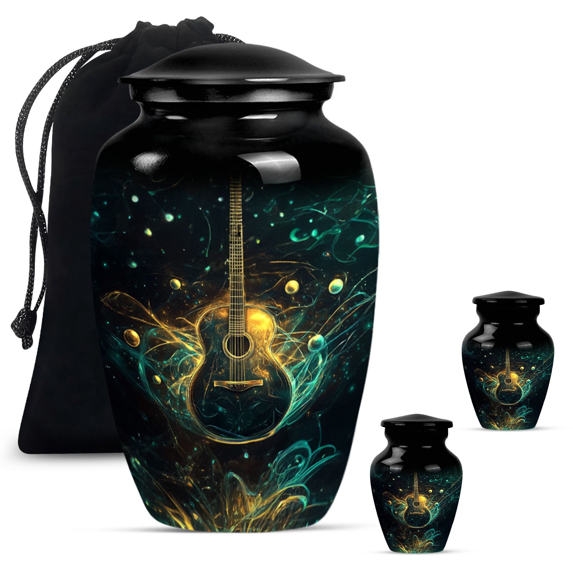 Guitar Theme Large Urn With 2 Keepsake Urn