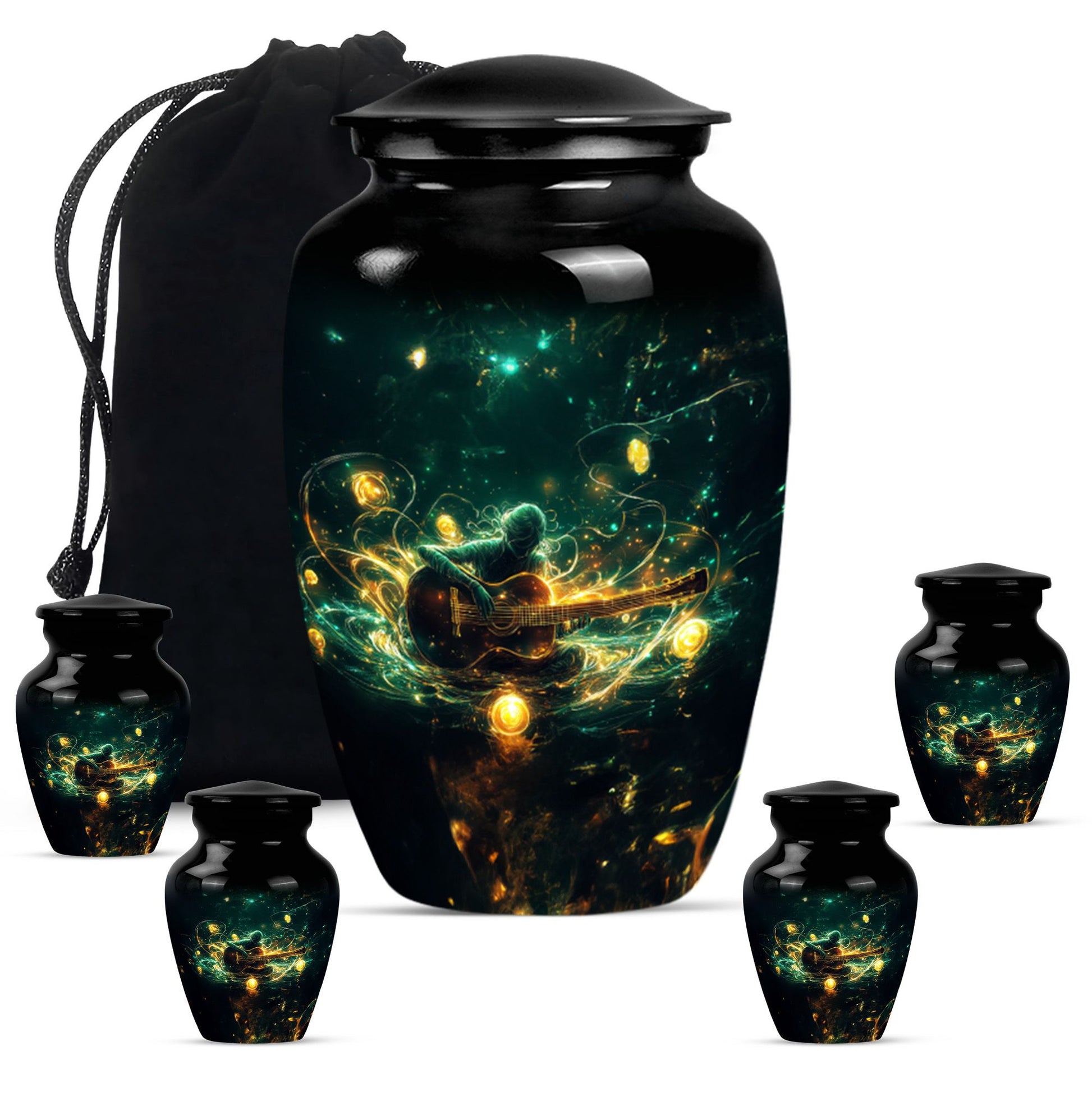 Guitar Theme Large Urn With 4 Keepsake Urn