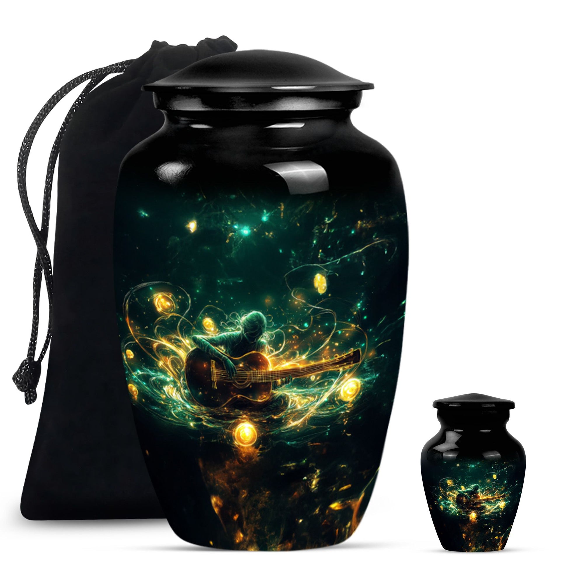 Guitar Theme Large Urn With 1 Keepsake Urn