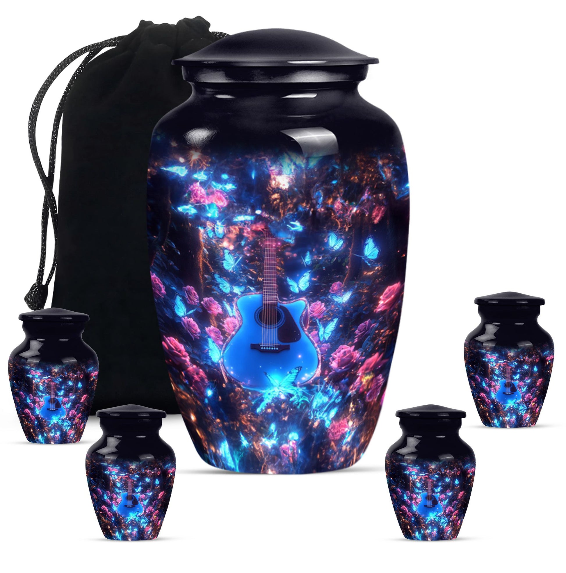 Guitar Theme Large Urn With 4 Keepsake Urn