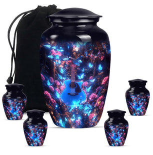 Guitar Theme Large Urn With 4 Keepsake Urn