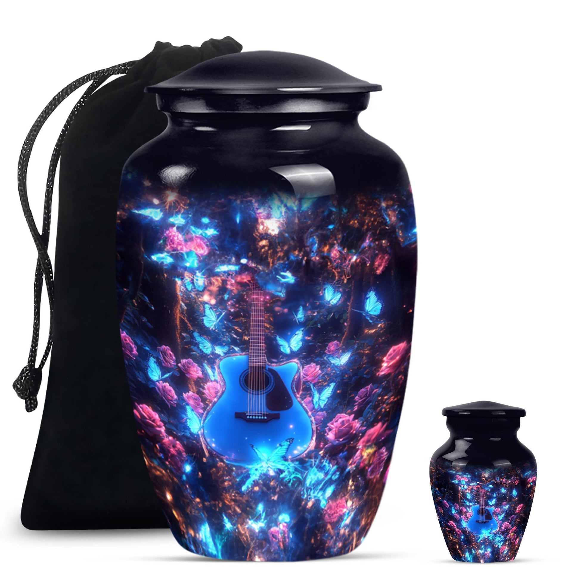 Guitar Theme Large Urn With 1 Keepsake Urn