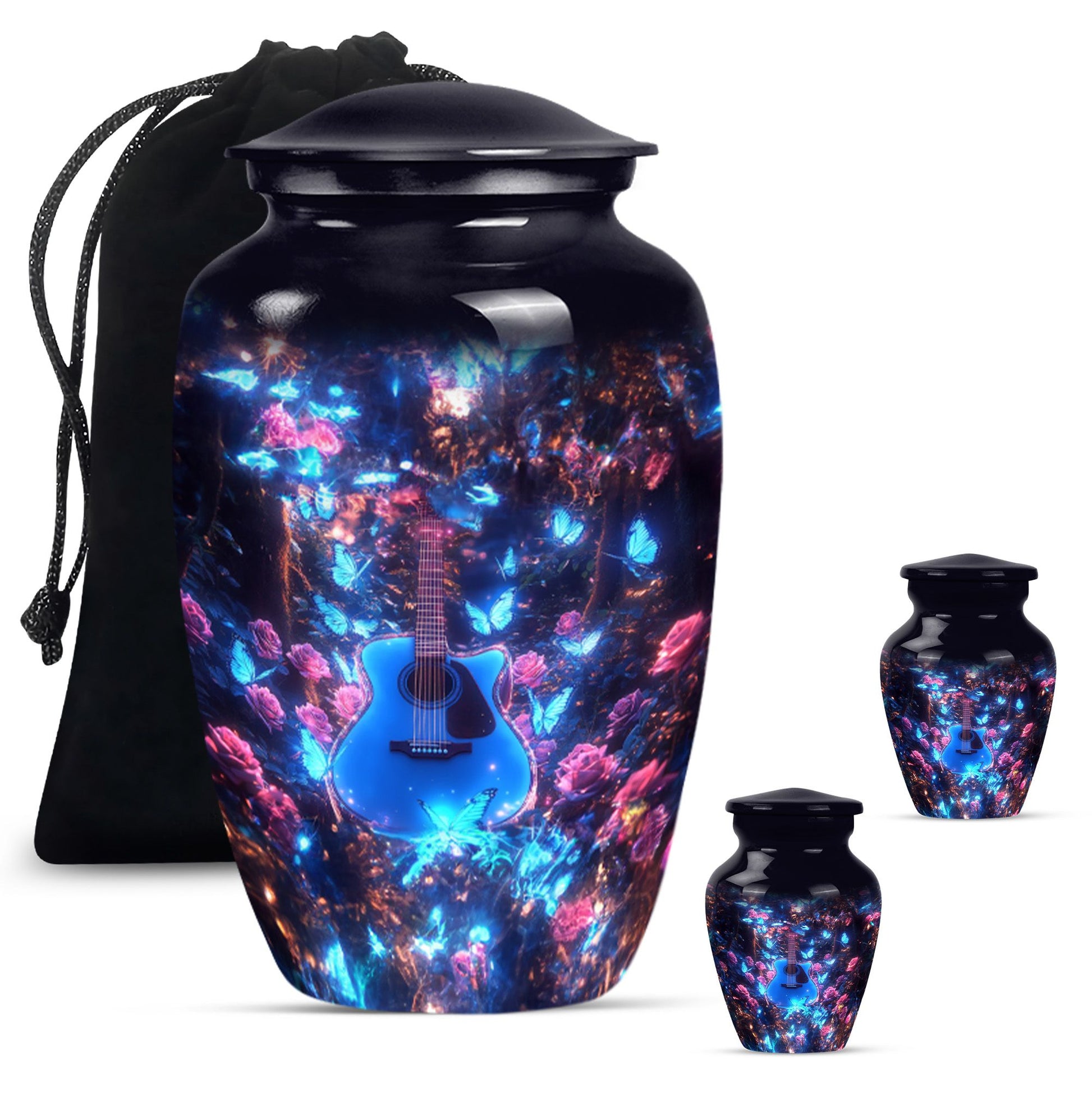 Guitar Theme Large Urn With 2 Keepsake Urn