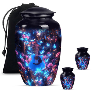 Guitar Theme Large Urn With 2 Keepsake Urn