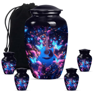 Guitar Theme Large Urn With 4 Keepsake Urn