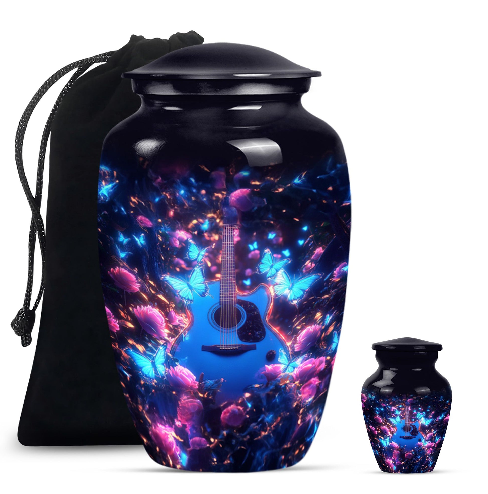 Guitar Theme Large Urn With 1 Keepsake Urn