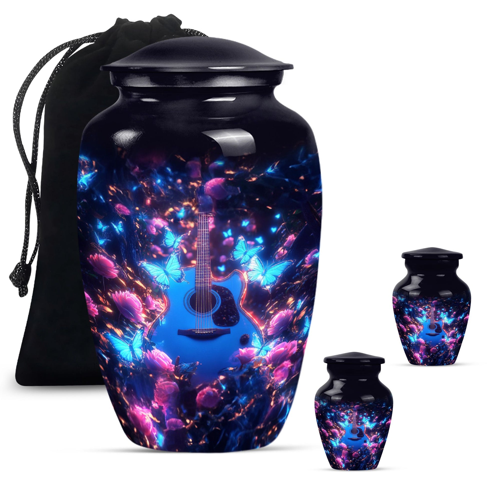Guitar Theme Large Urn With 2 Keepsake Urn