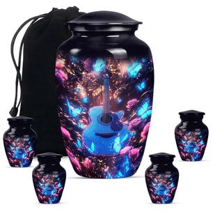 Guitar Theme Large Urn With 4 Keepsake Urn