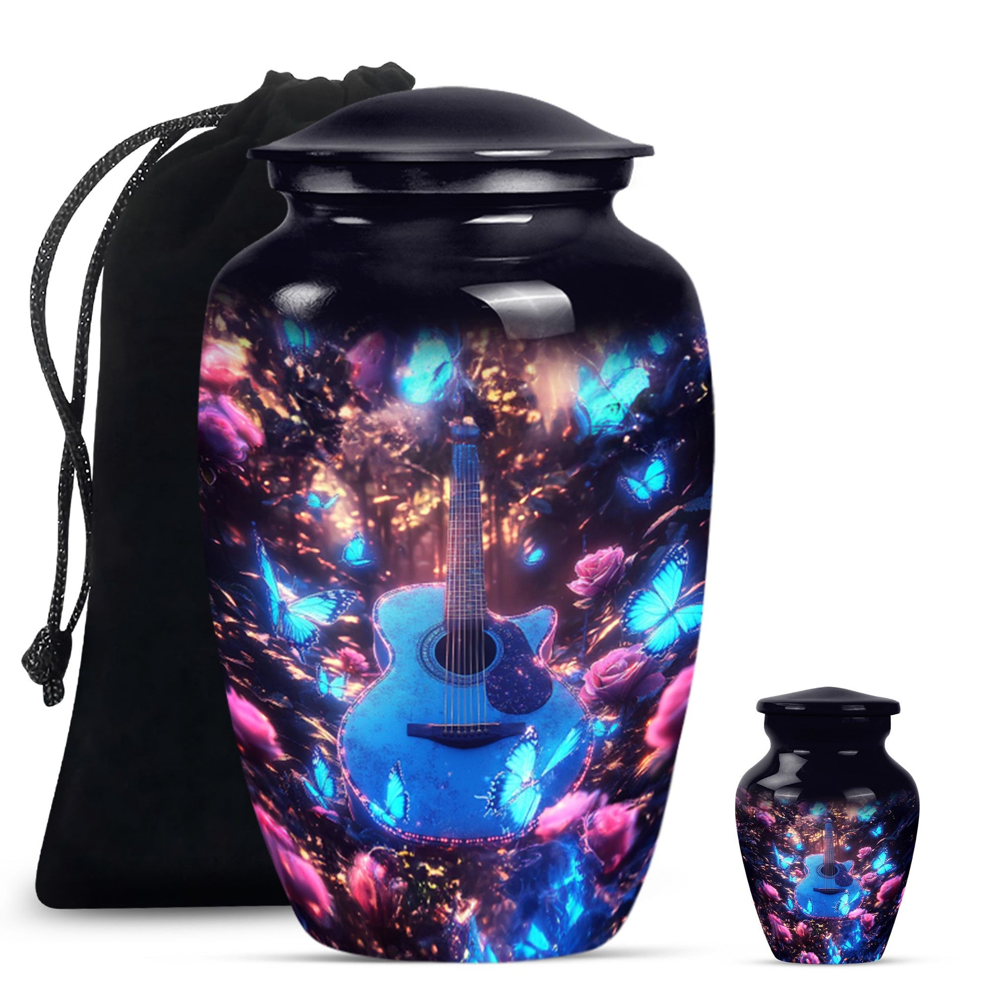 Guitar Theme Large Urn With 1 Keepsake Urn