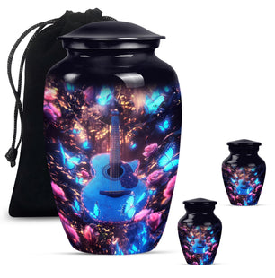Guitar Theme Large Urn With 2 Keepsake Urn