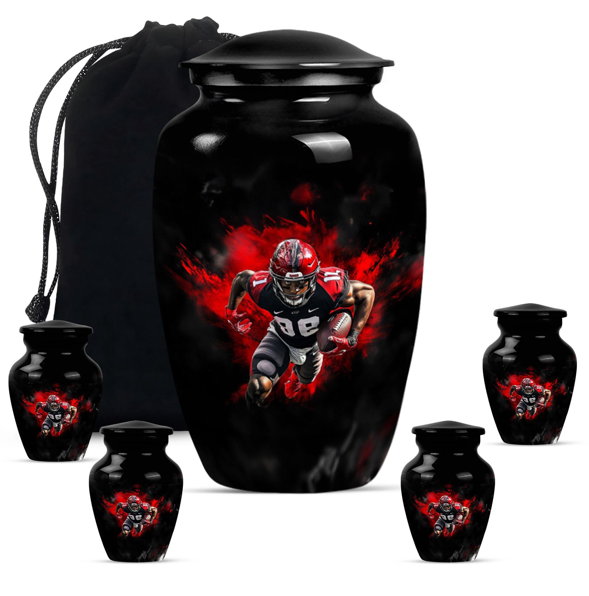 Football Theme Large Urn With 4 Keepsake Urn