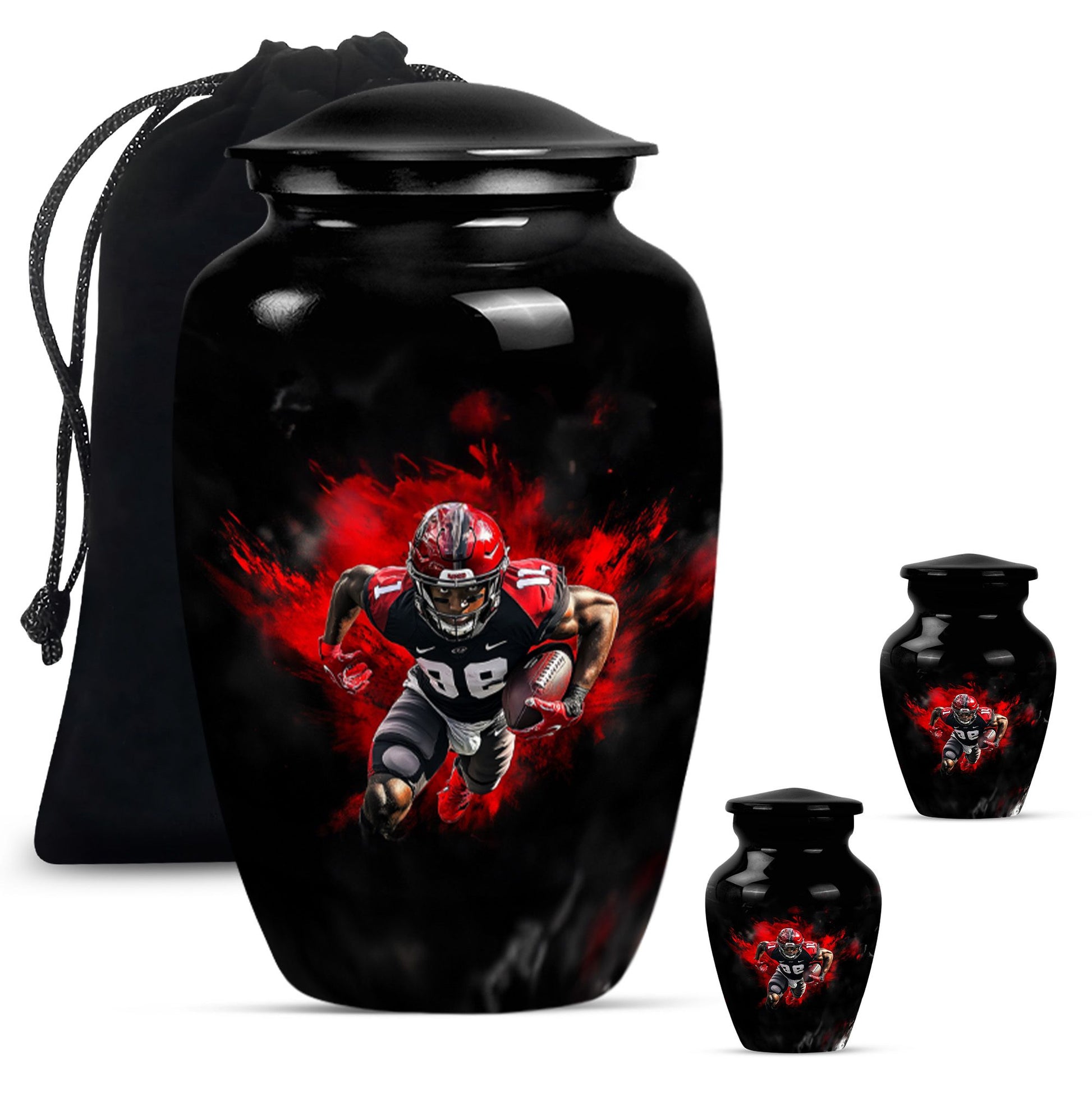 Football Theme Large Urn With 2 Keepsake Urn