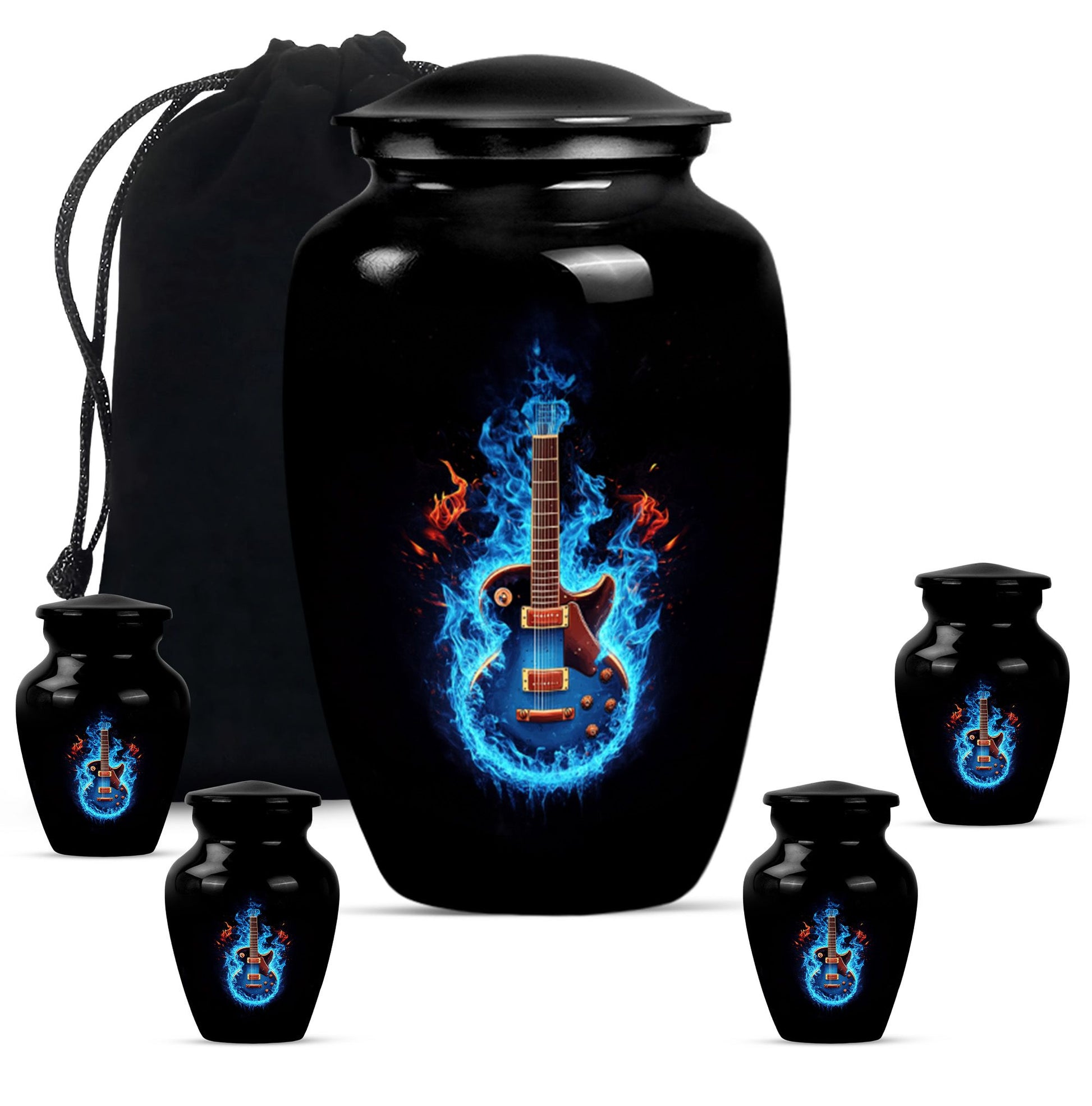 Guitar Theme Large Urn With 4 Keepsake Urn