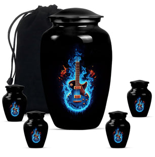Guitar Theme Large Urn With 4 Keepsake Urn