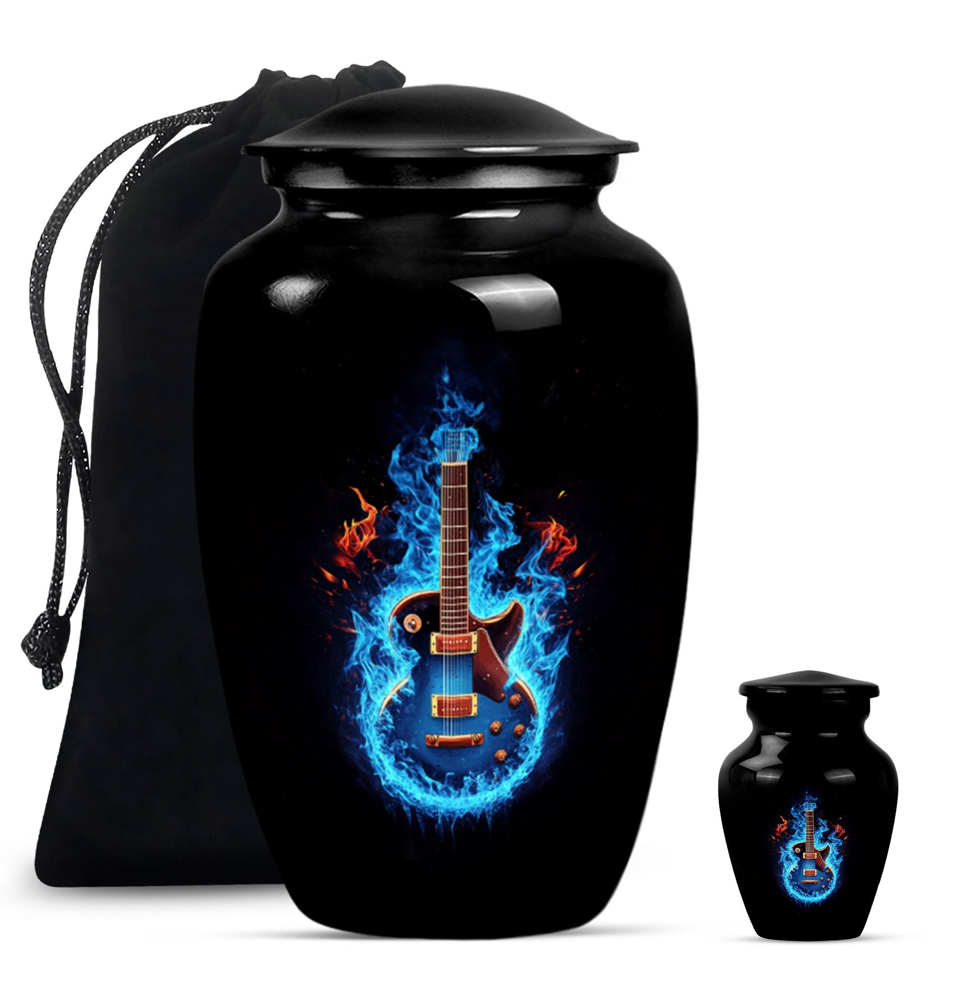 Guitar Theme Large Urn With 1 Keepsake Urn