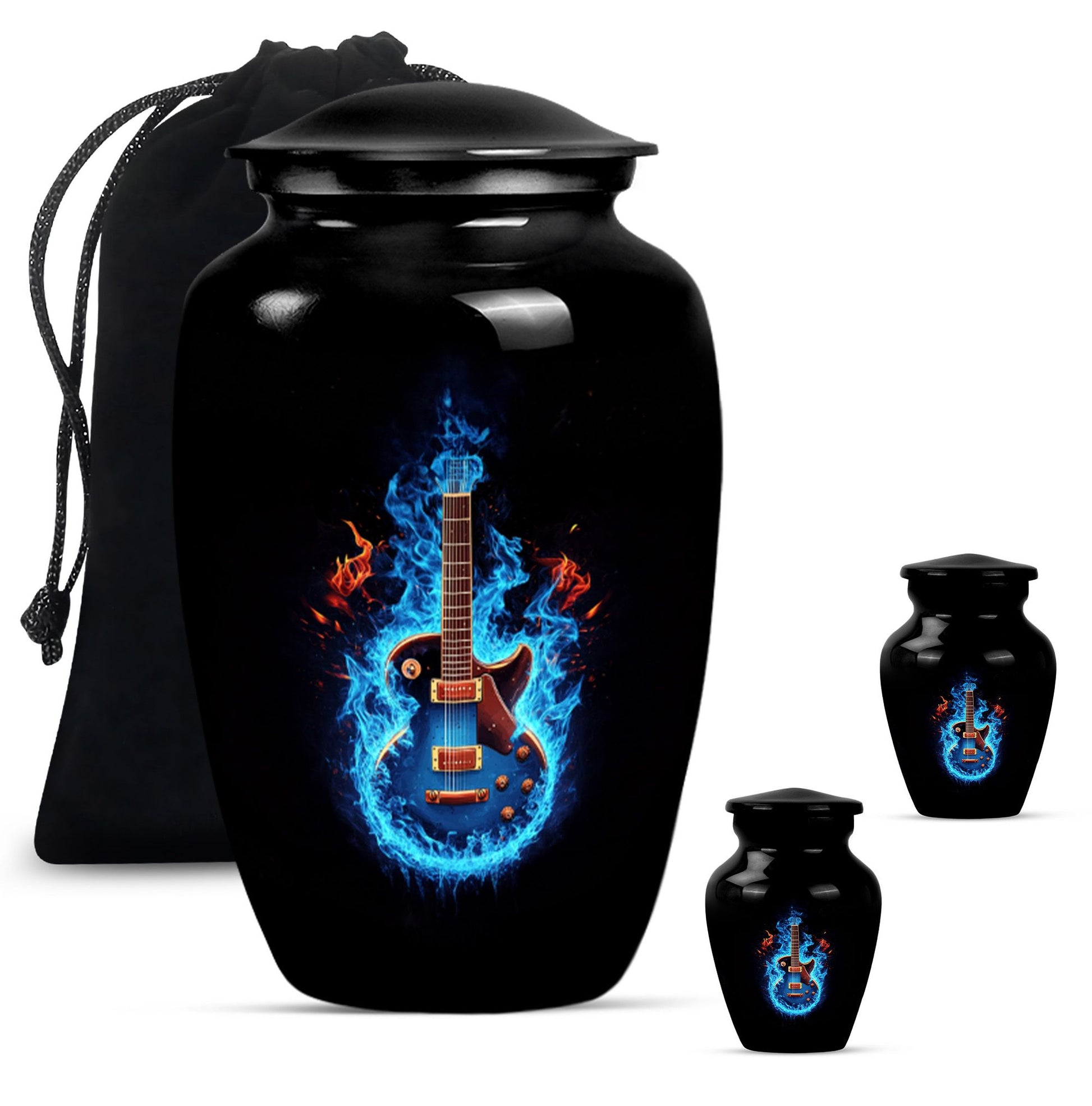 Guitar Theme Large Urn With 2 Keepsake Urn