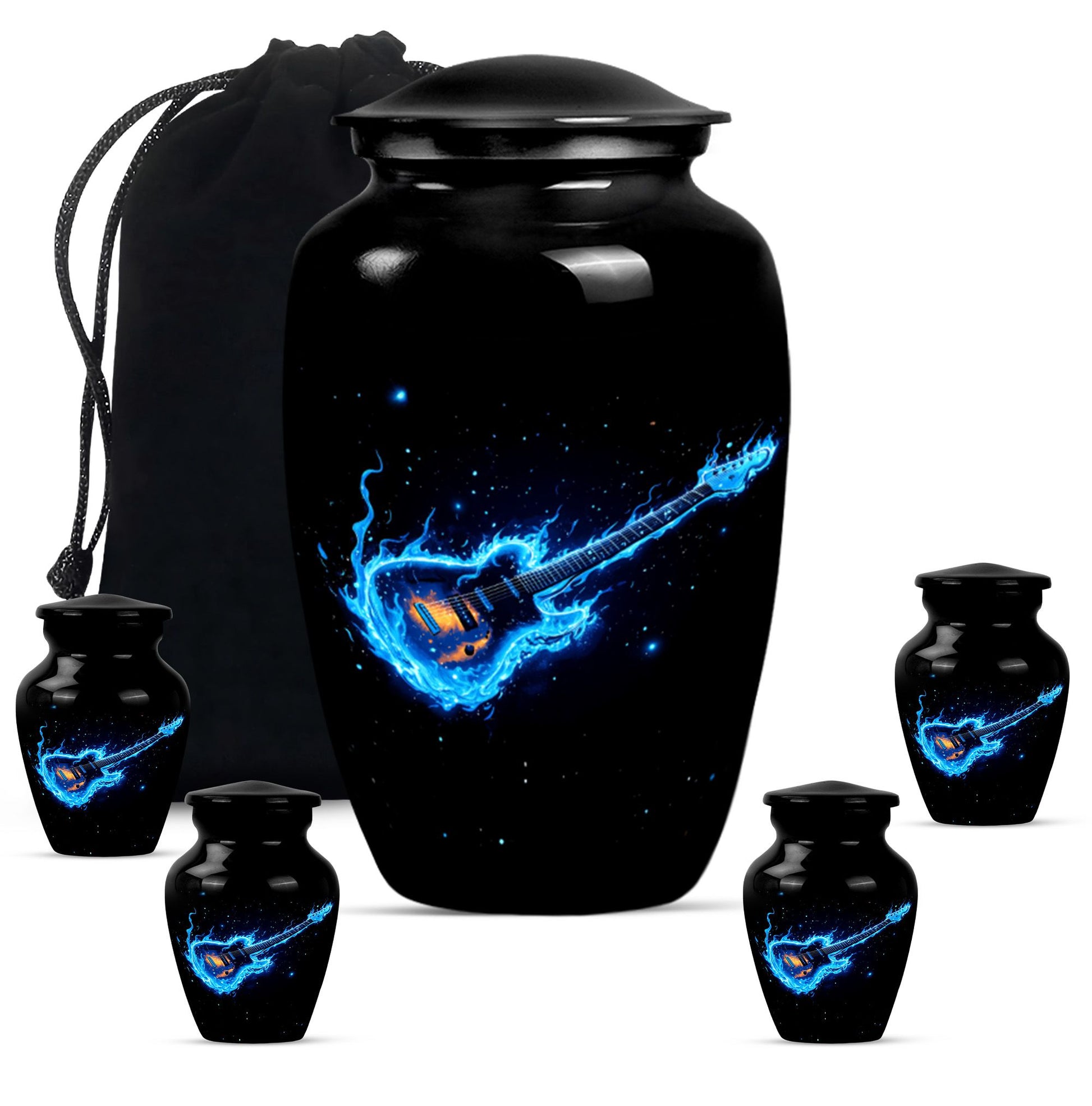 Guitar Theme Large Urn With 4 Keepsake Urn