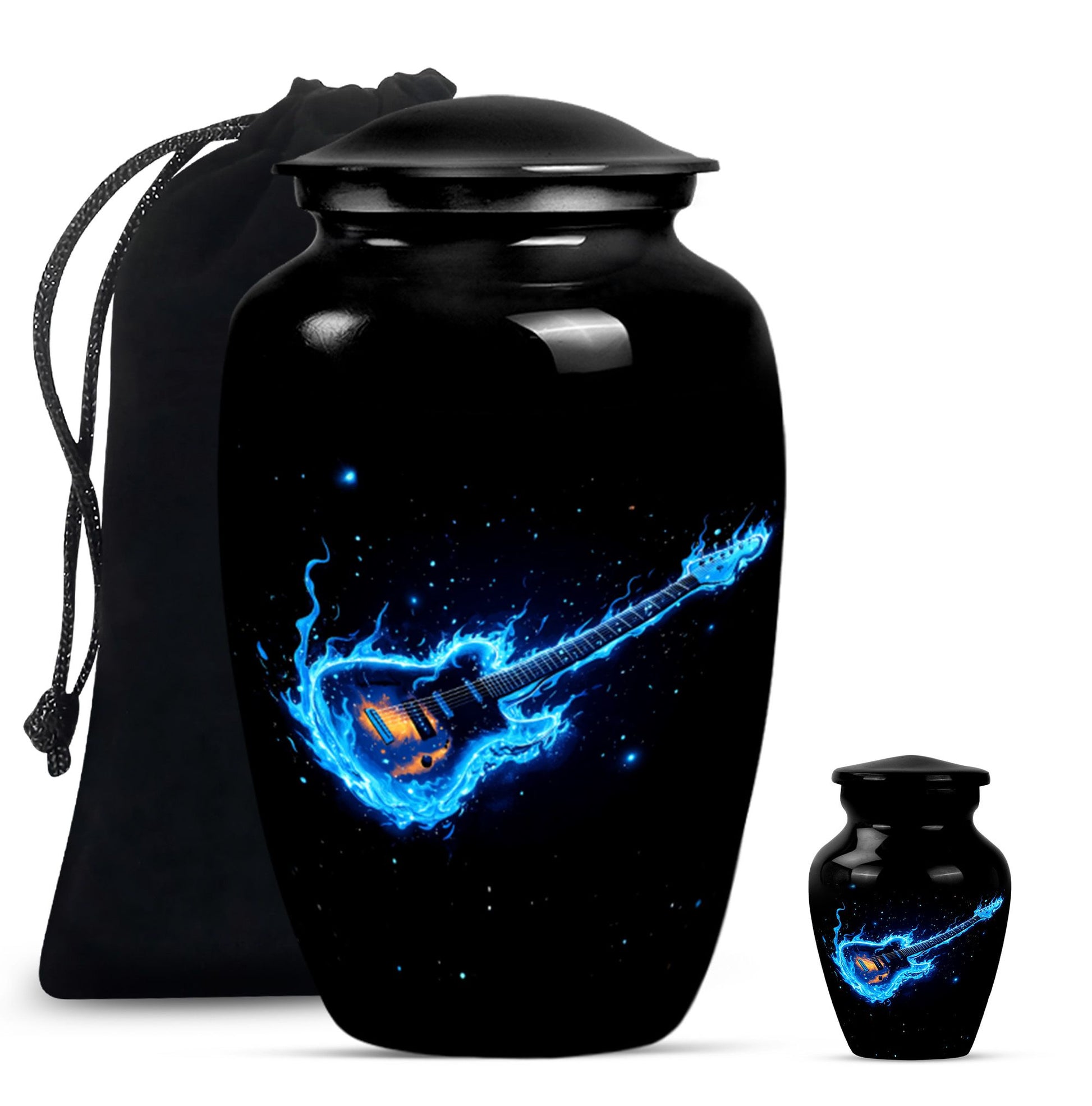Guitar Theme Large Urn With 1 Keepsake Urn