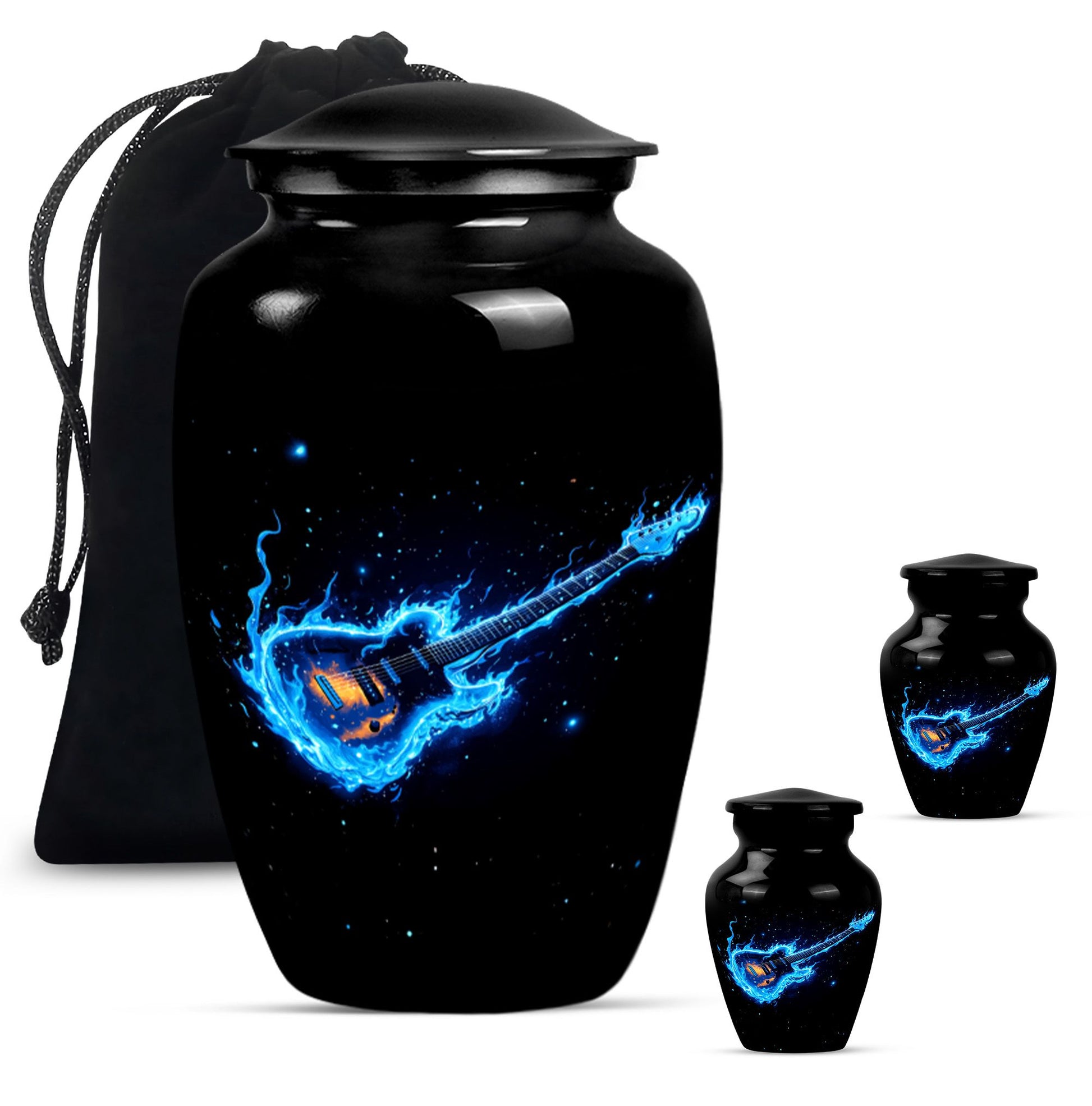Guitar Theme Large Urn With 2 Keepsake Urn
