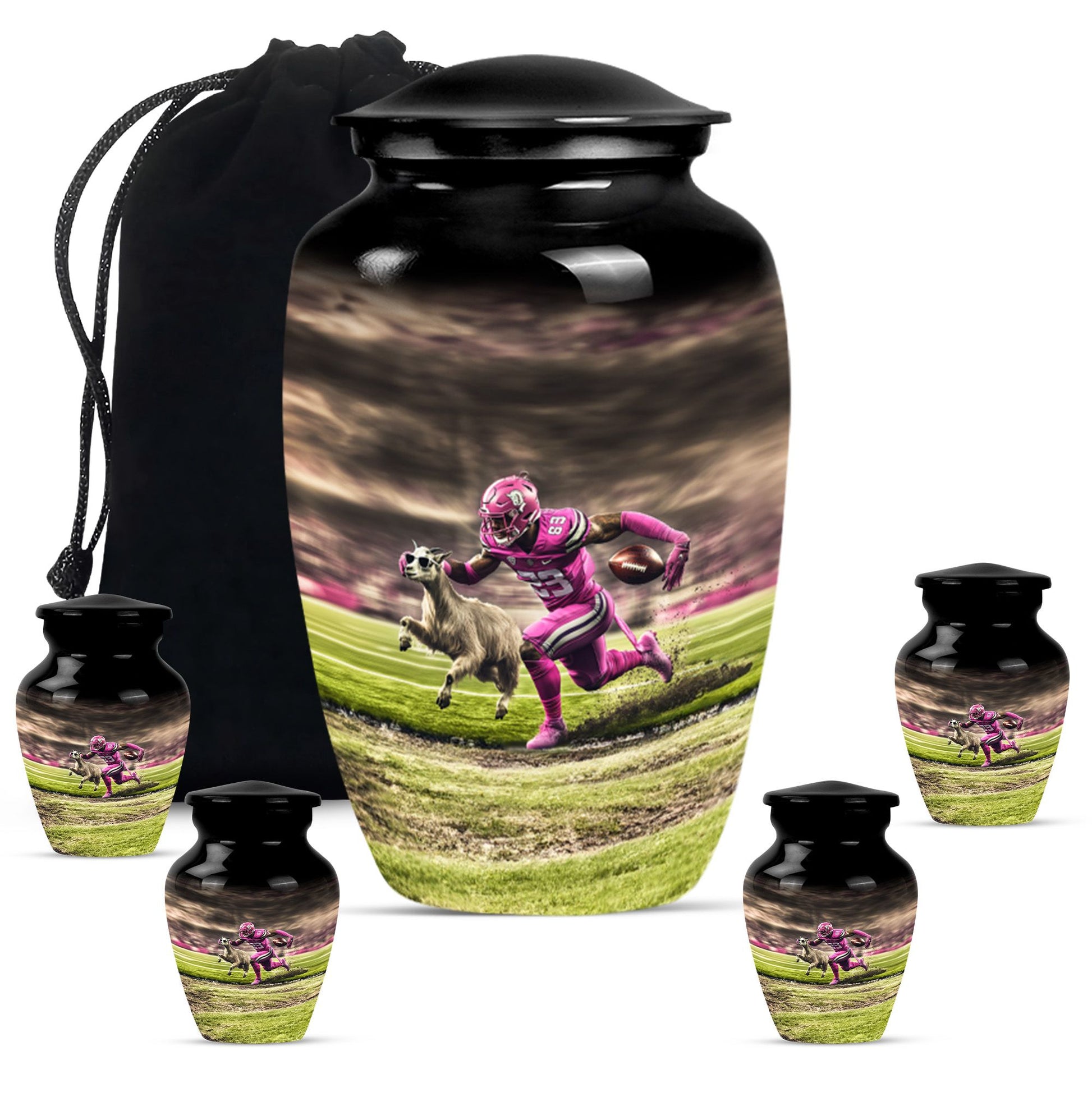 Football Theme Large Urn With 4 Keepsake Urn