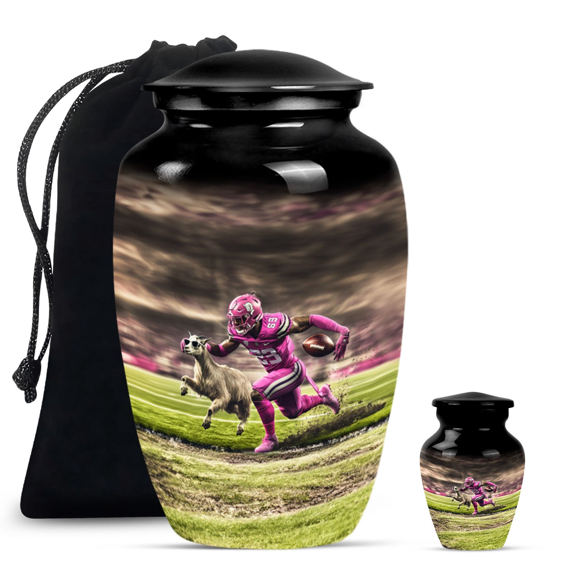 Football Theme Large Urn With 1 Keepsake Urn