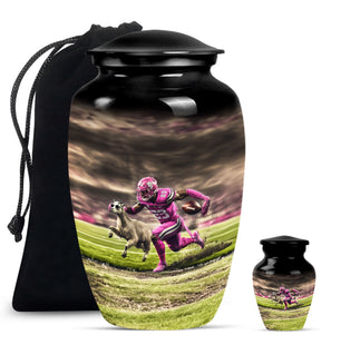 Football Theme Large Urn With 1 Keepsake Urn