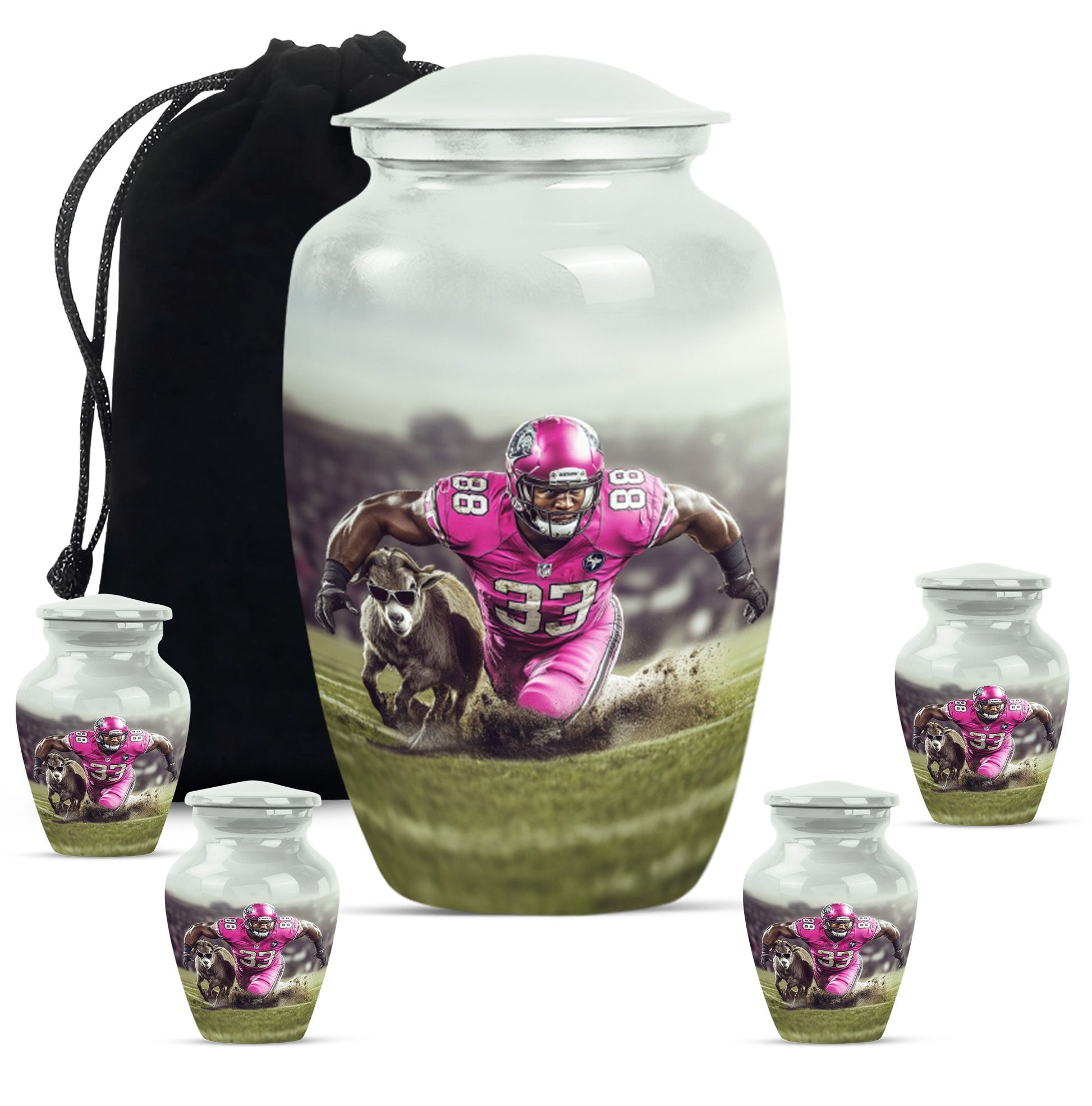 Football Theme Large Urn With 4 Keepsake Urn
