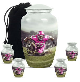 Football Theme Large Urn With 4 Keepsake Urn