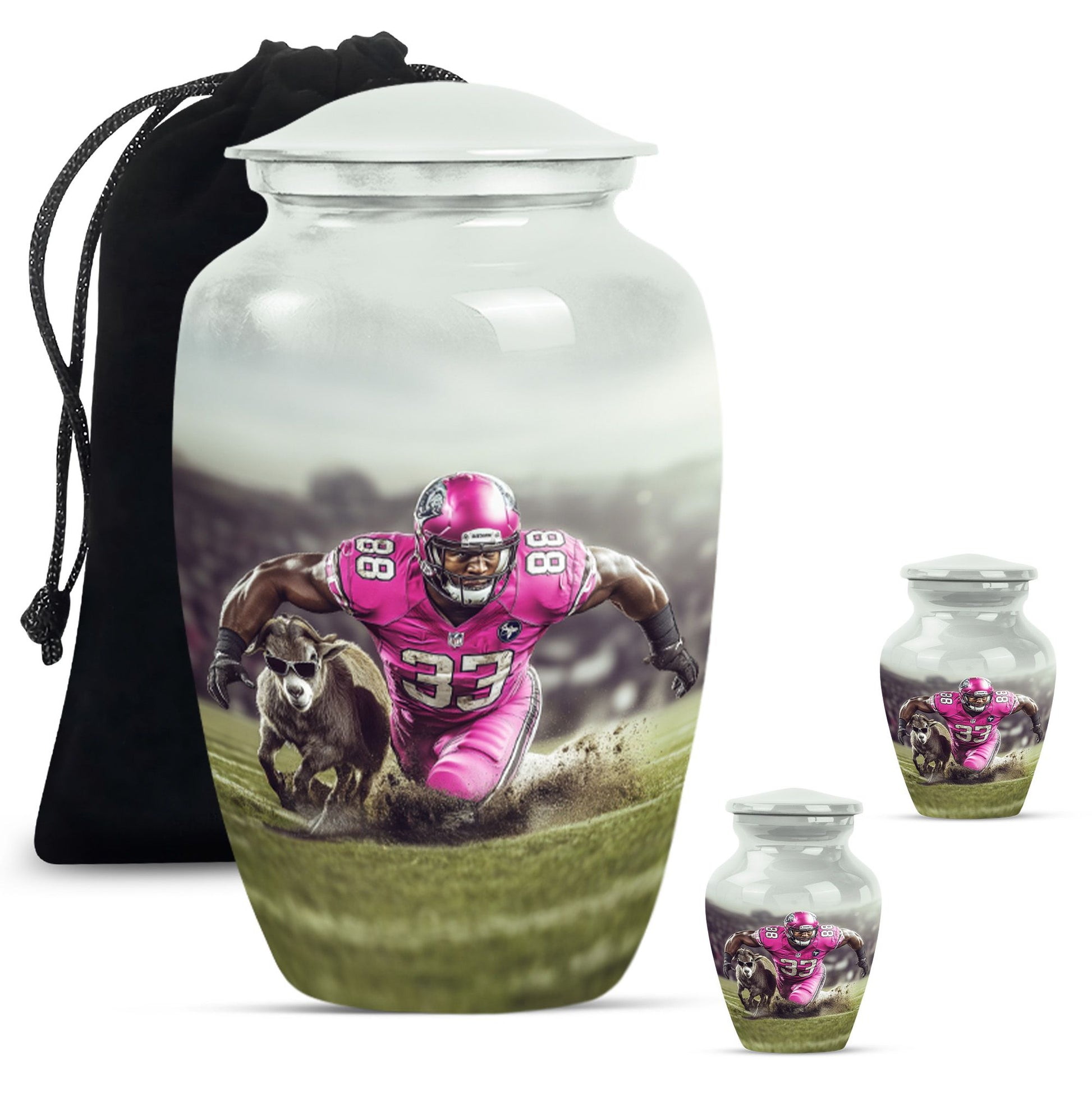 Football Theme Large Urn With 2 Keepsake Urn