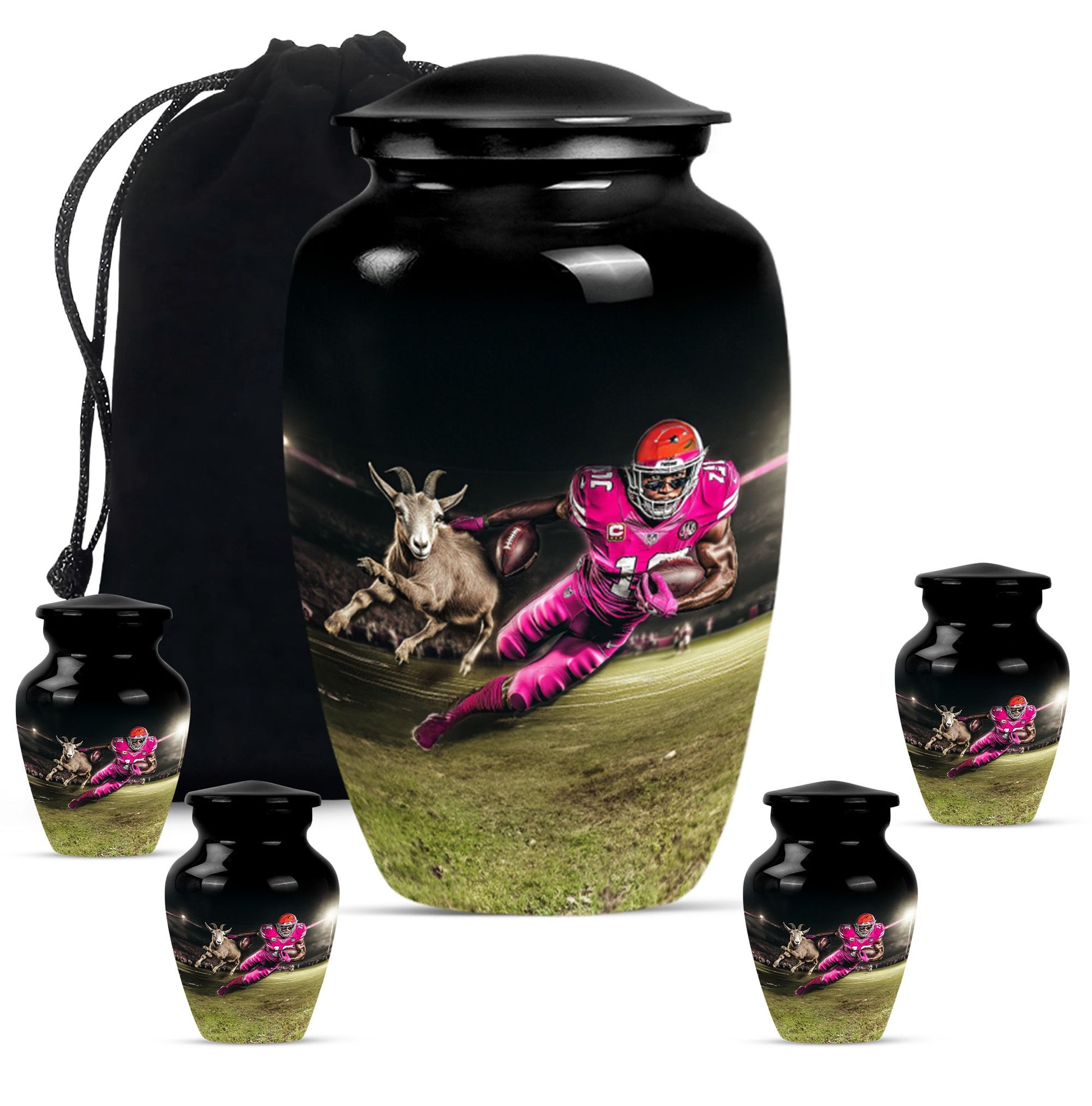 Football Theme Large Urn With 4 Keepsake Urn