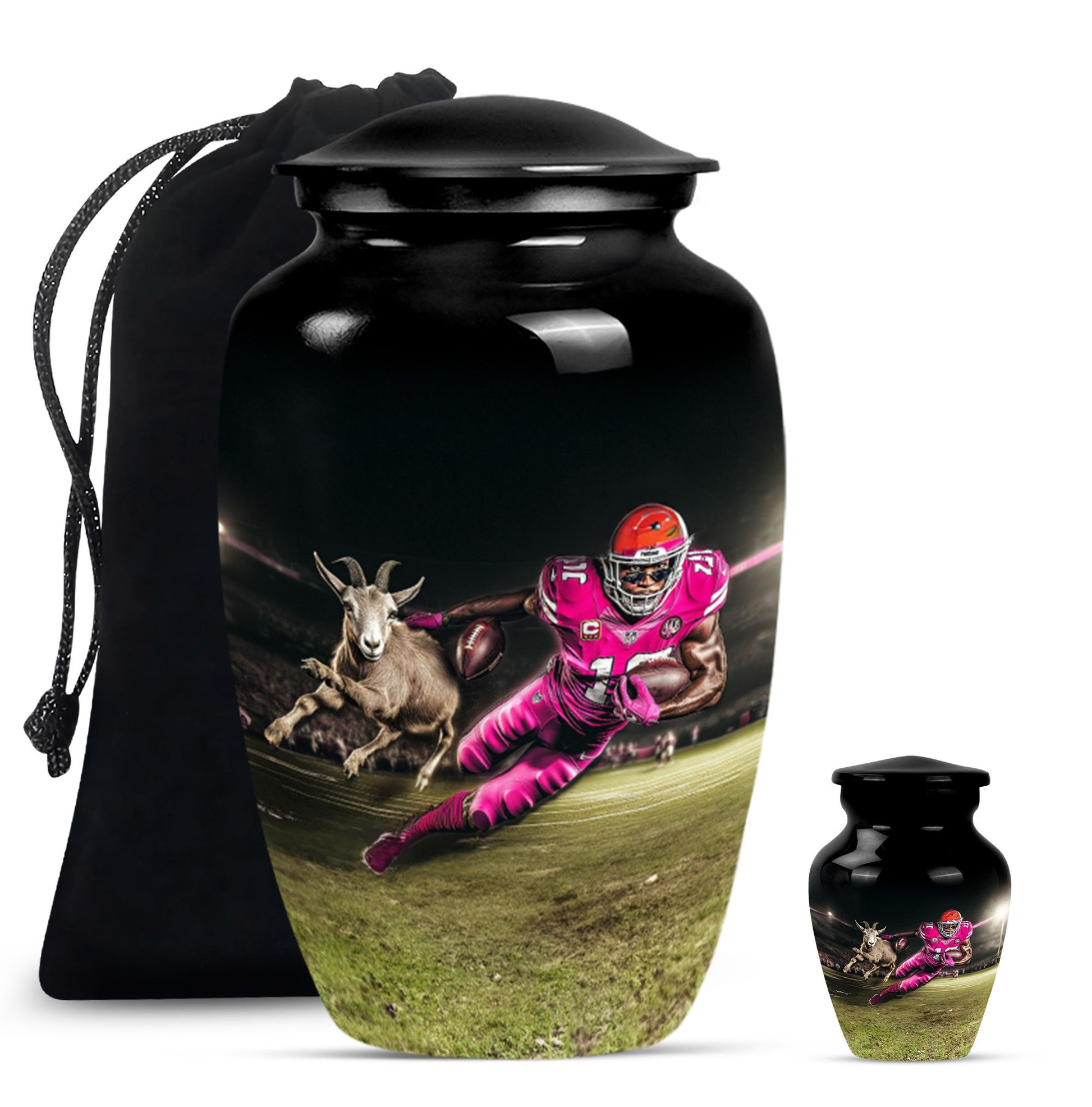 Football Theme Large Urn With 1 Keepsake Urn