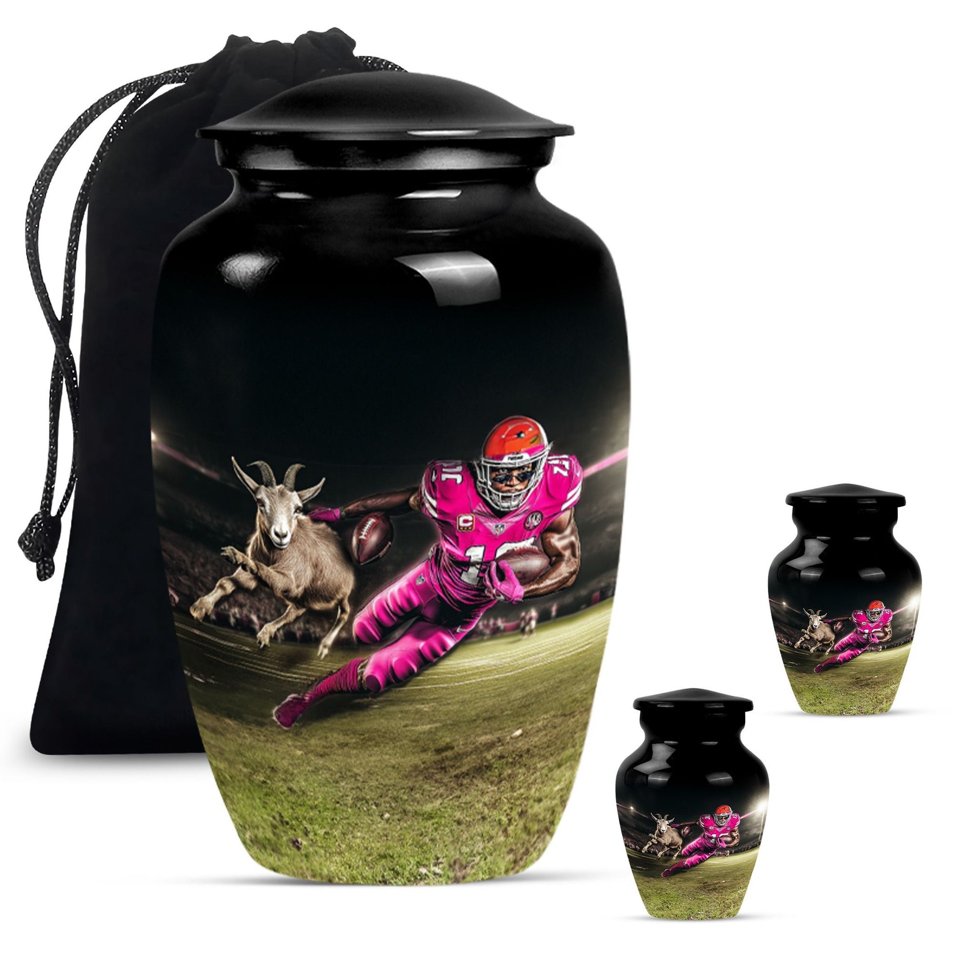 Football Theme Large Urn With 2 Keepsake Urn