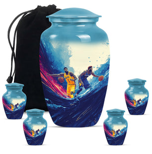 Football Theme Large Urn With 4 Keepsake Urn