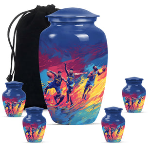 Football Theme Large Urn With 4 Keepsake Urn