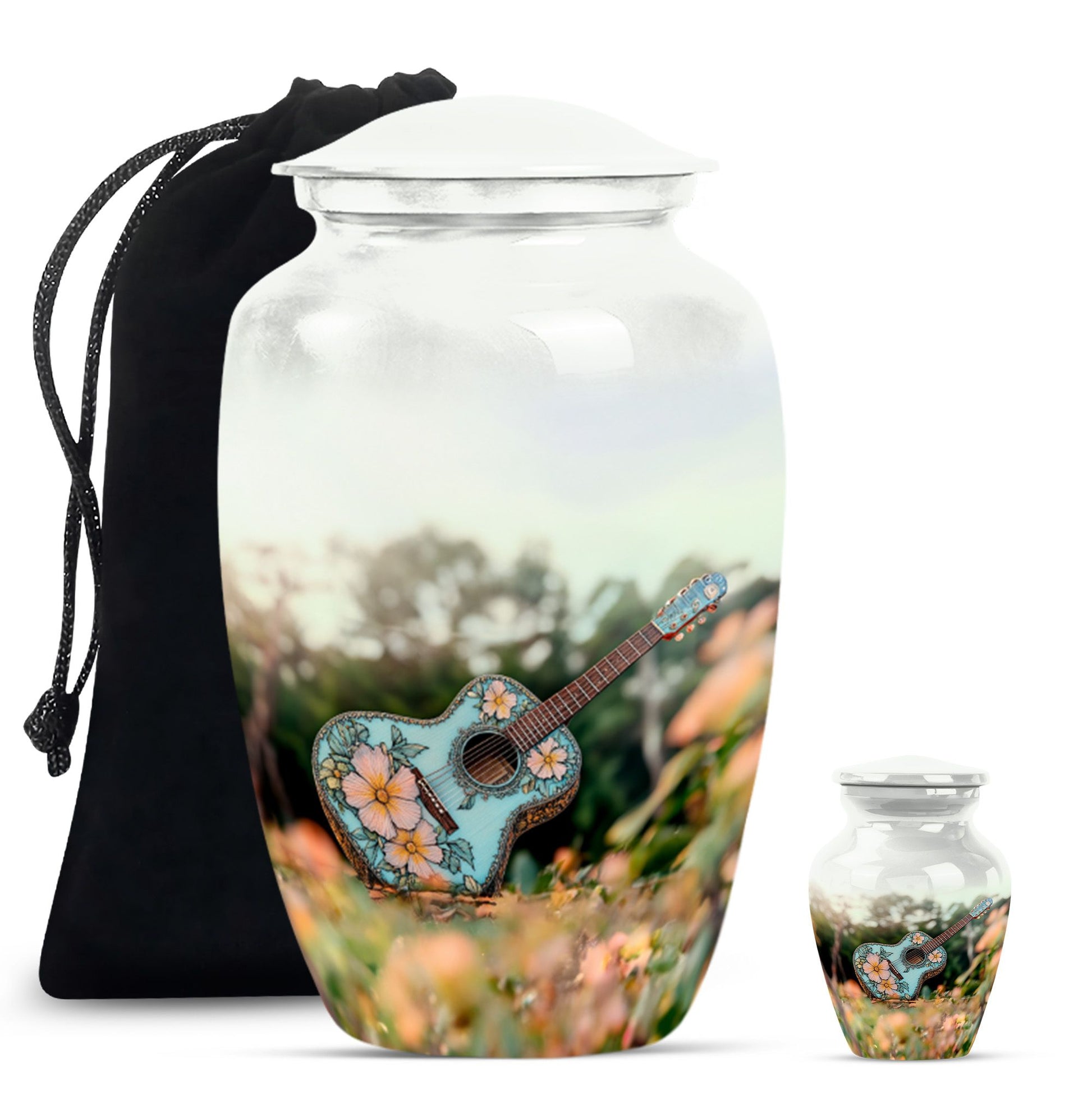 Guitar Theme Large Urn With 1 Keepsake Urn