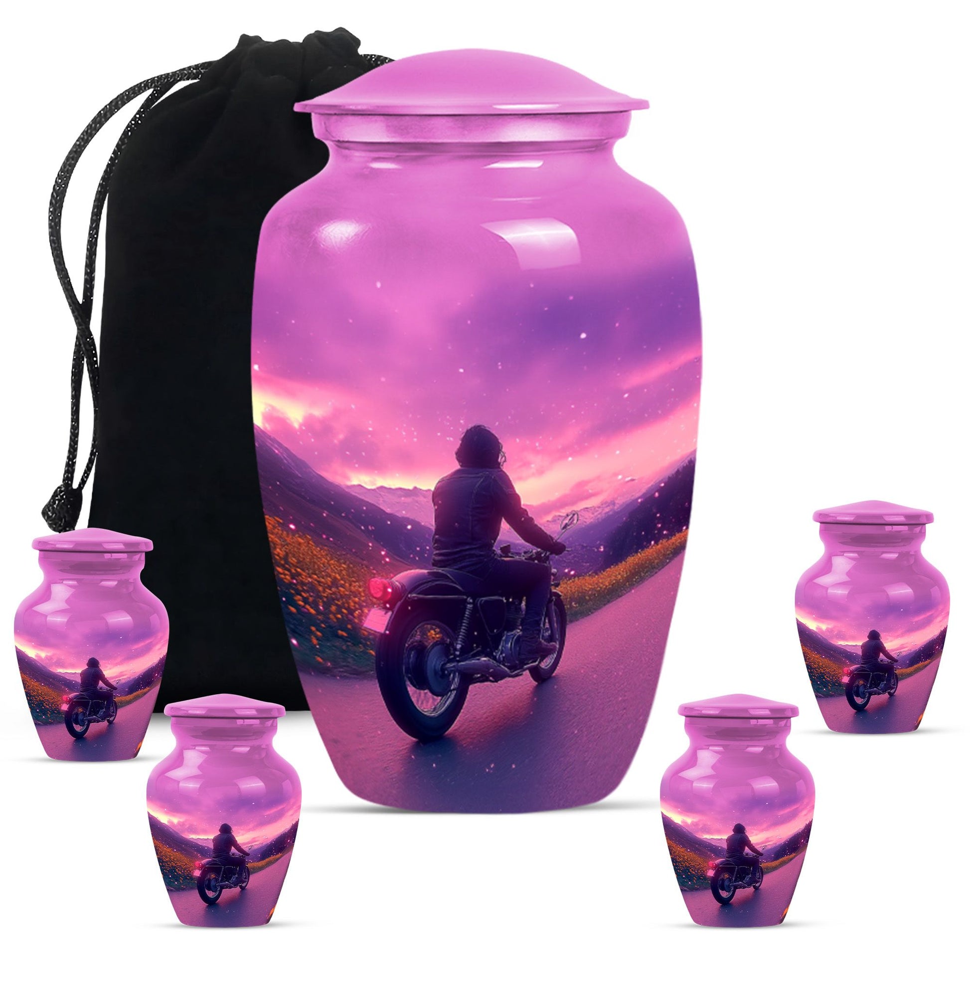 Motorbike Riders Theme Large Urn With 4 Keepsake Urn