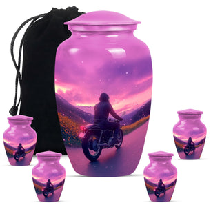 Motorbike Riders Theme Large Urn With 4 Keepsake Urn