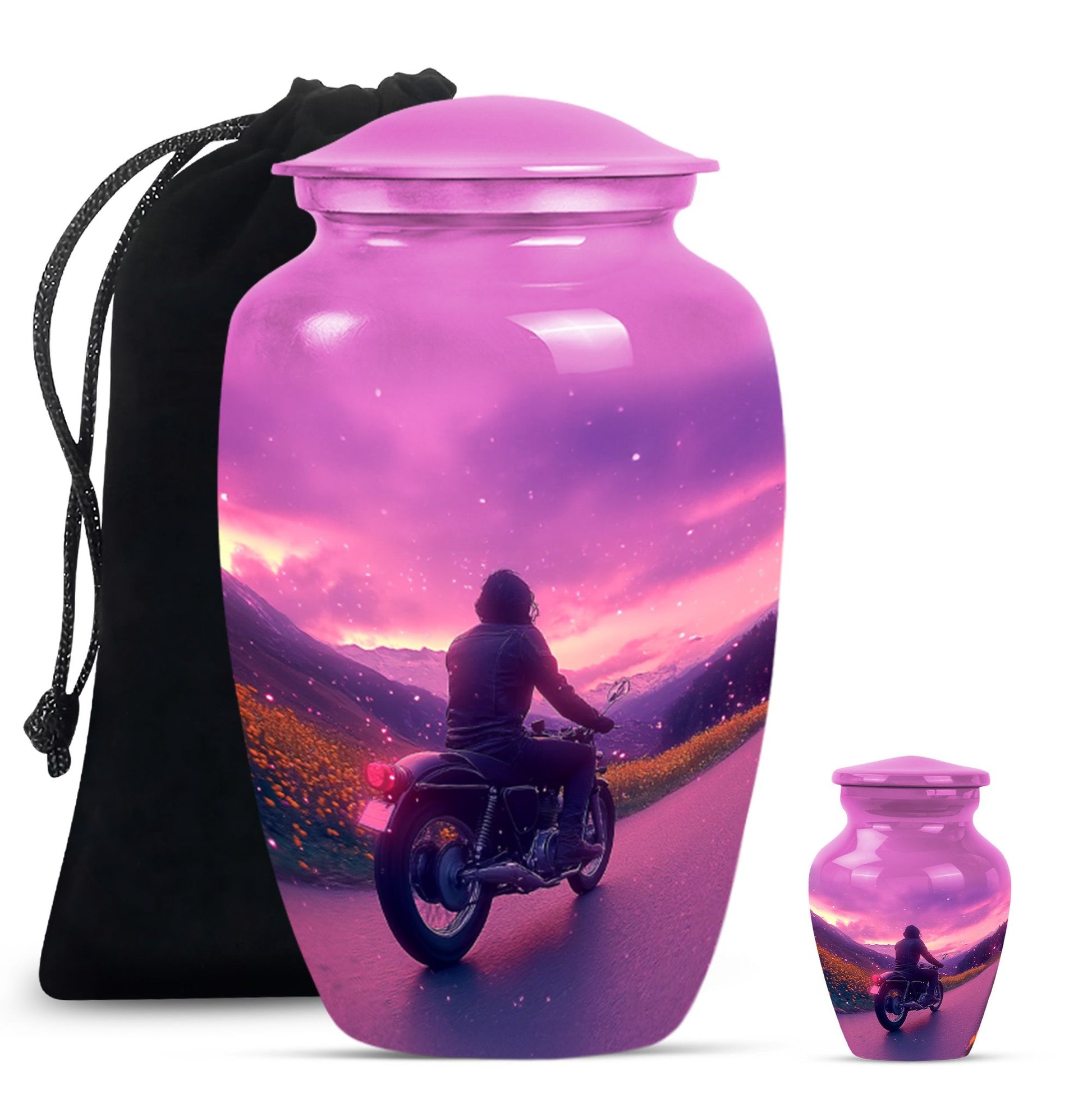 Motorbike Riders Theme Large Urn With 1 Keepsake Urn