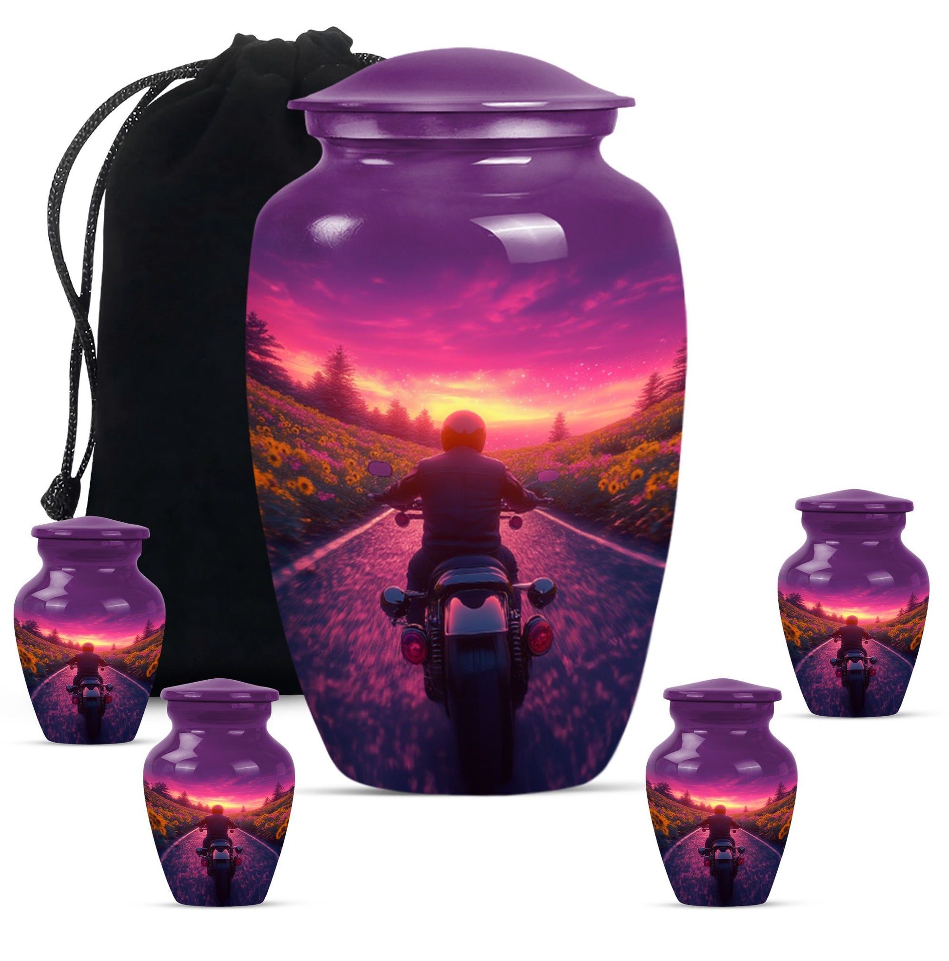 Motorbike Riders Theme Large Urn With 4 Keepsake Urn